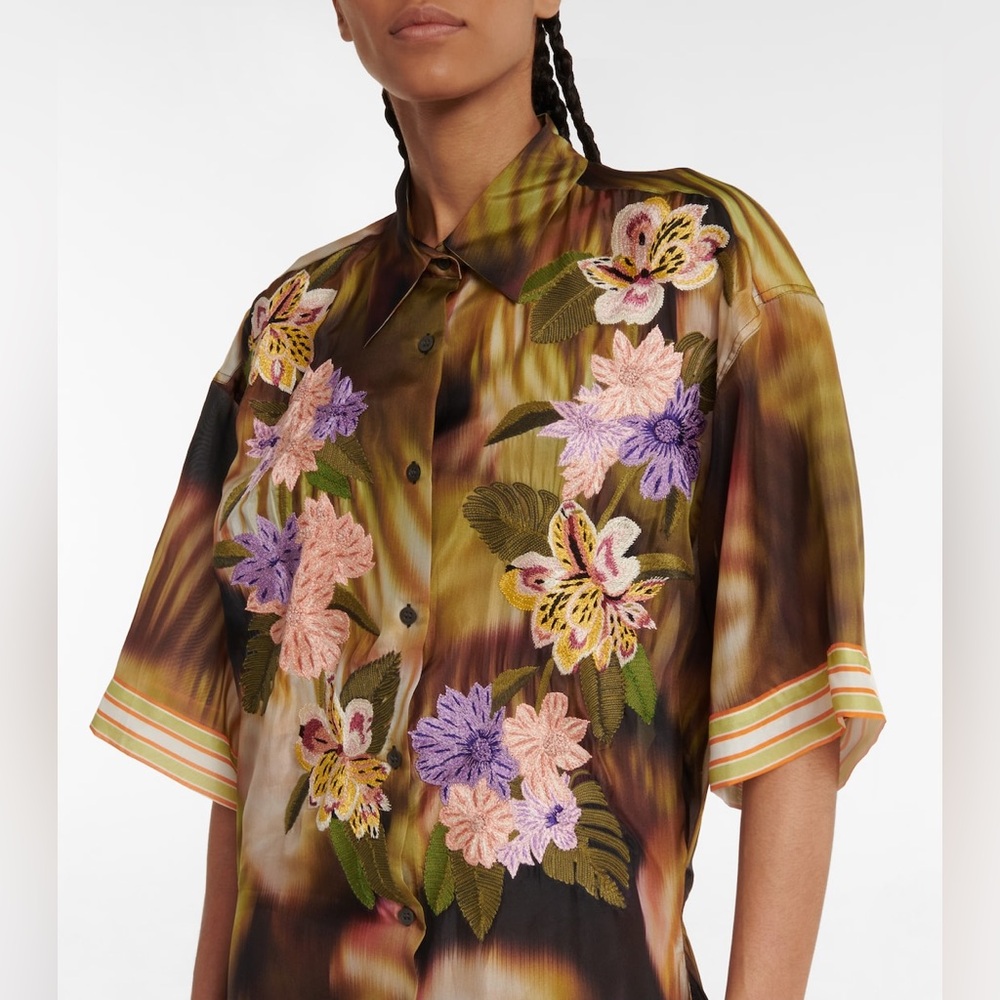DRIES VAN NOTEN
Embroidered printed silk shirt dress
